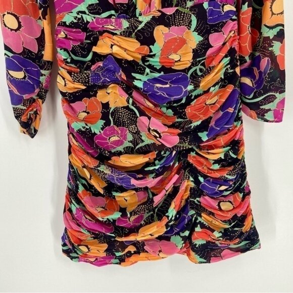 RIXO FLORALPRINTED EMPIRE MINI DRESS WITH GLITTER M - Picture 13 of 14